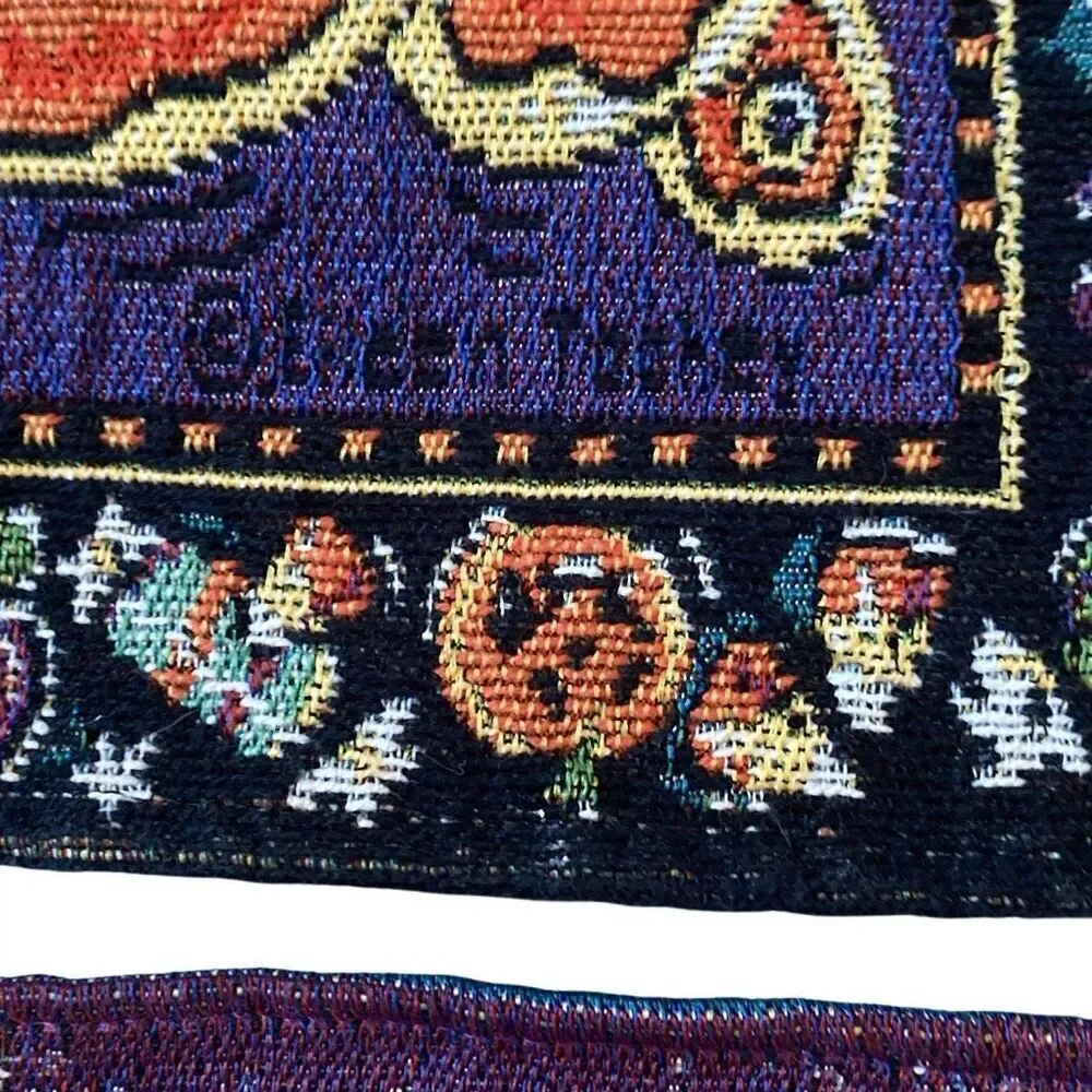 Vintage Halloween Woven Placemats Tapestry Set Pumpkins Witches 90s Cottagecore